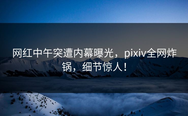 网红中午突遭内幕曝光，pixiv全网炸锅，细节惊人！