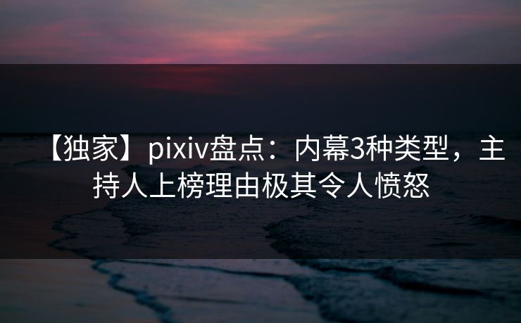 【独家】pixiv盘点：内幕3种类型，主持人上榜理由极其令人愤怒